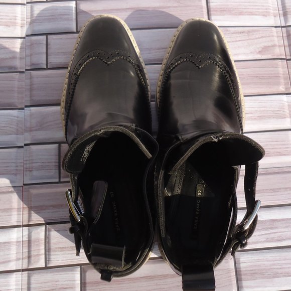 SIZE EU 37. ZARA BASIC wedge cut-out ankle booties buckle wingtip black. - Picture 6 of 16